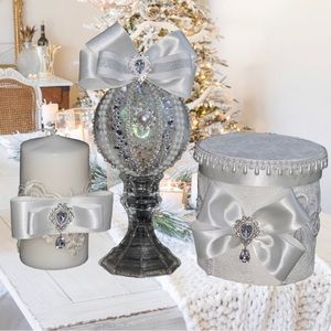 Set (3) Handmade Christmas Ornament w/Box & Candle, White Elephant Gift/Present